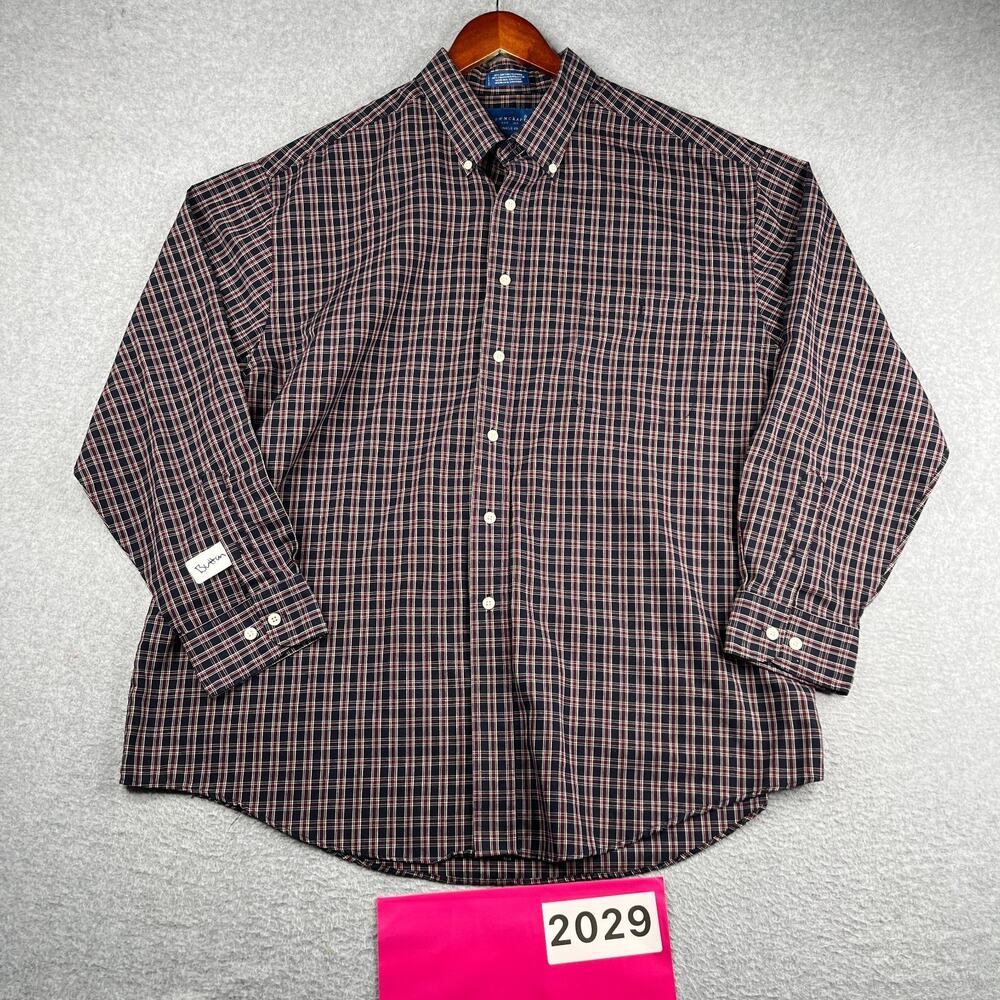 Town Craft Wrinkle Free Shirt Black Red Plaid Button Up Long Sleeve Mens XL *SEE